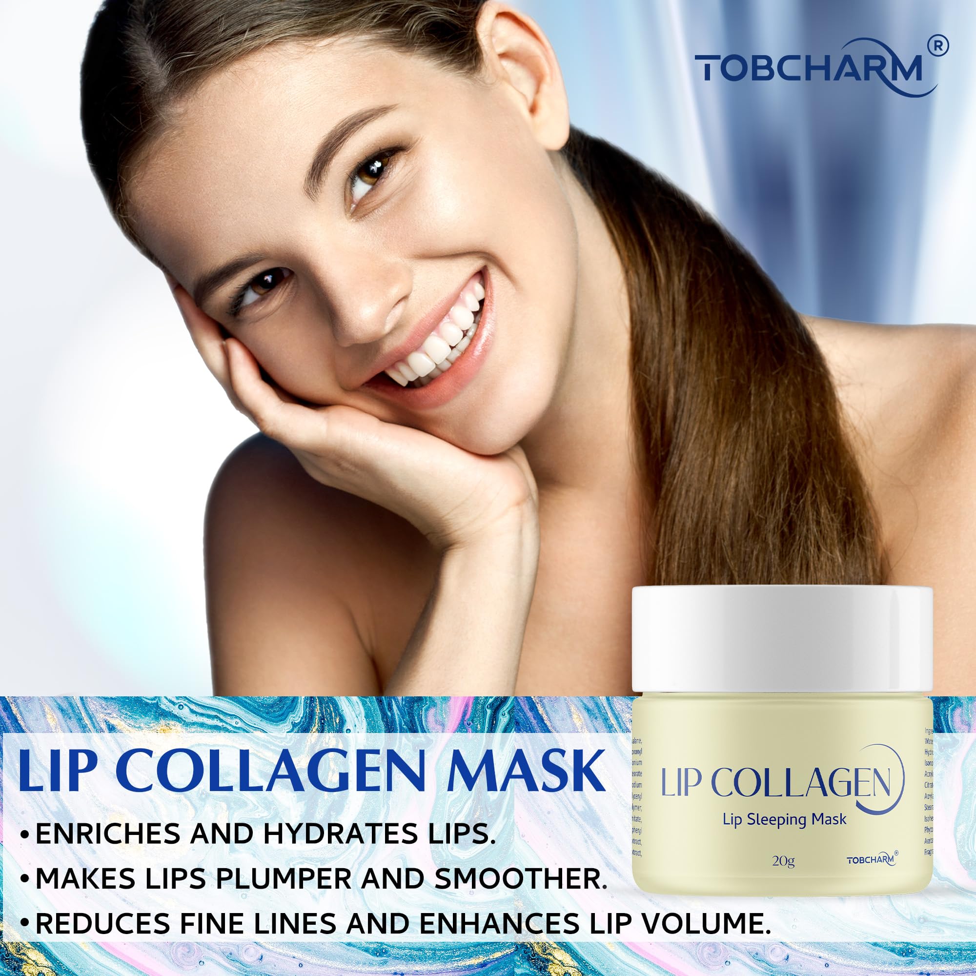 Lip Sleeping Mask (20g), Collagen Lip Mask Overnight, Lip Plumper with Hyaluronic Acid, Peptide Complex Lip Balm for Lip Wrinkle Repair and Plumping, Natural Hydration for Smooth Lips